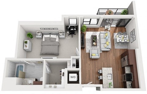 Floor plan for 1 bed, 1 bath, 840 sqft